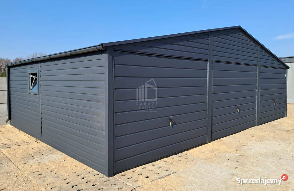 Garaż blaszany 9x6m 3x Brama uchylna okno rynny