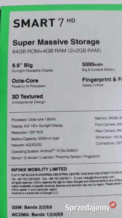 Smartfon Infinix Smart 7 HD Łódź sprzedam