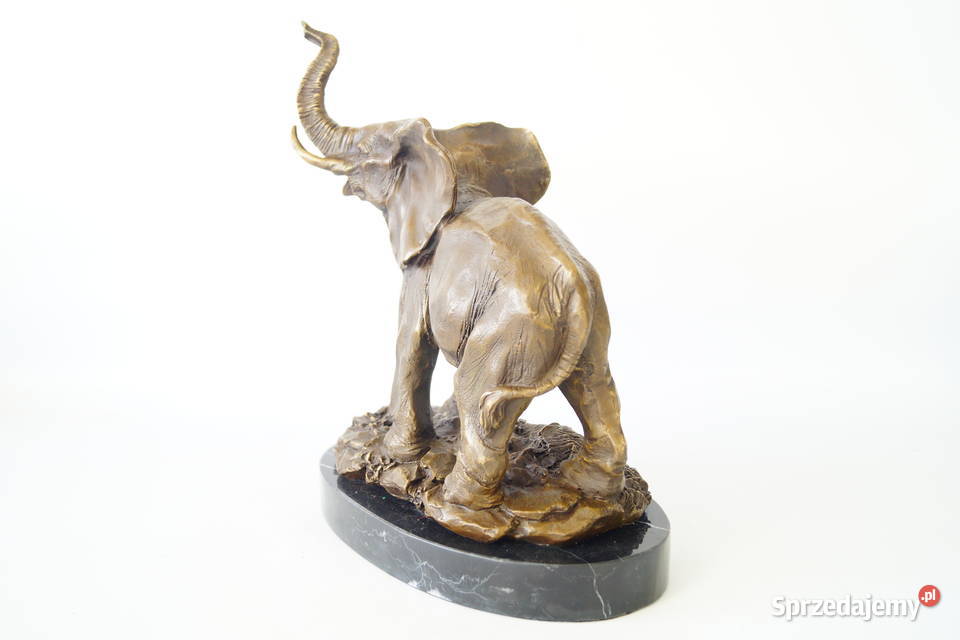 Figura z brązu SŁOŃ z trąbą do góry na szczęście Antyki, Sztuka, Kolekcje Gizałki