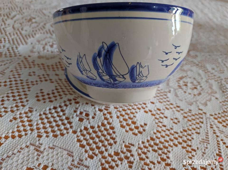 ceramiczna doniczka z podstawką Delft ptaki domy Kielce