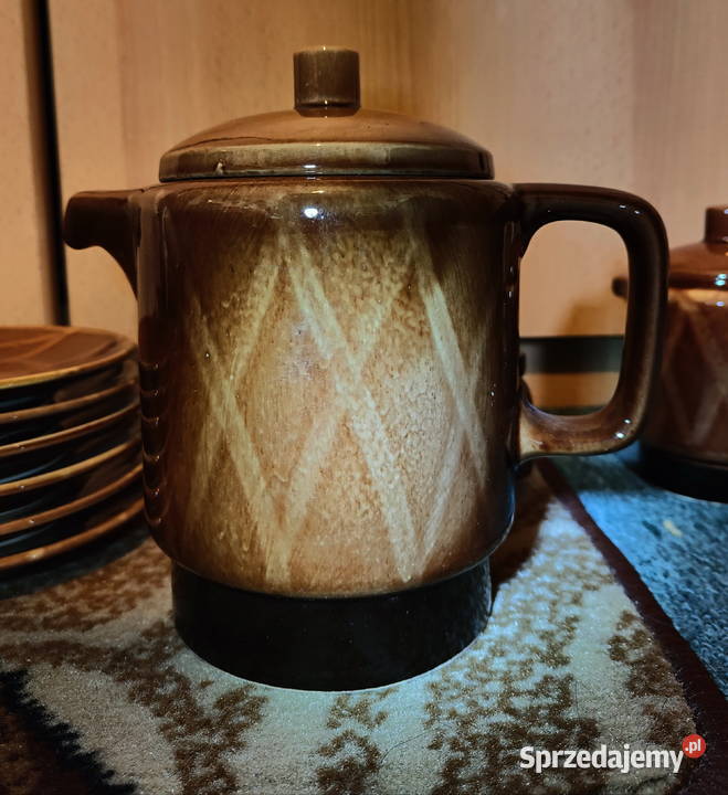 Serwis kawowoherbaciany Brąz opalony PRL Vintage Antyki, Sztuka, Kolekcje