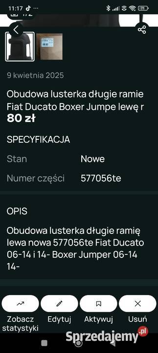 Obudowa lusterka długie ramię lewa Fiat Ducato Sianów