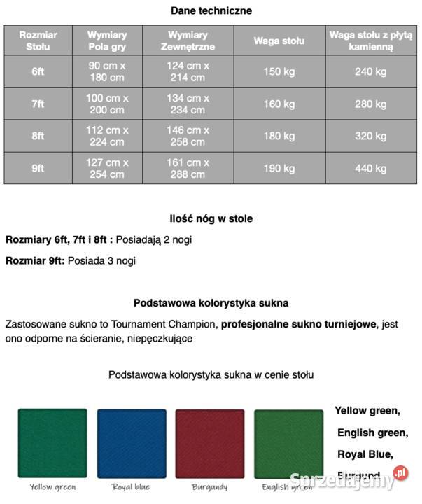 Stół bilardowy Feniks 8 ft Polski Producent Warszawa