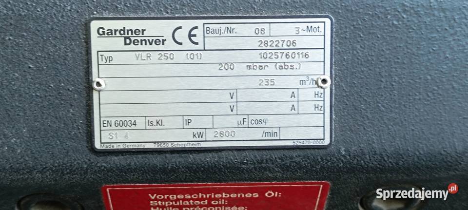 Pompa próżniowa Gardner Denver vlr 250 lubelskie