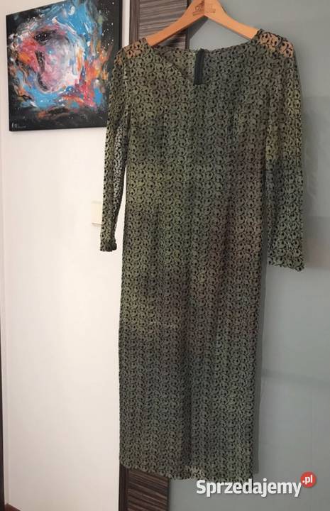 Sukienka neonowa vintage zielona z długim mazowieckie sprzedam