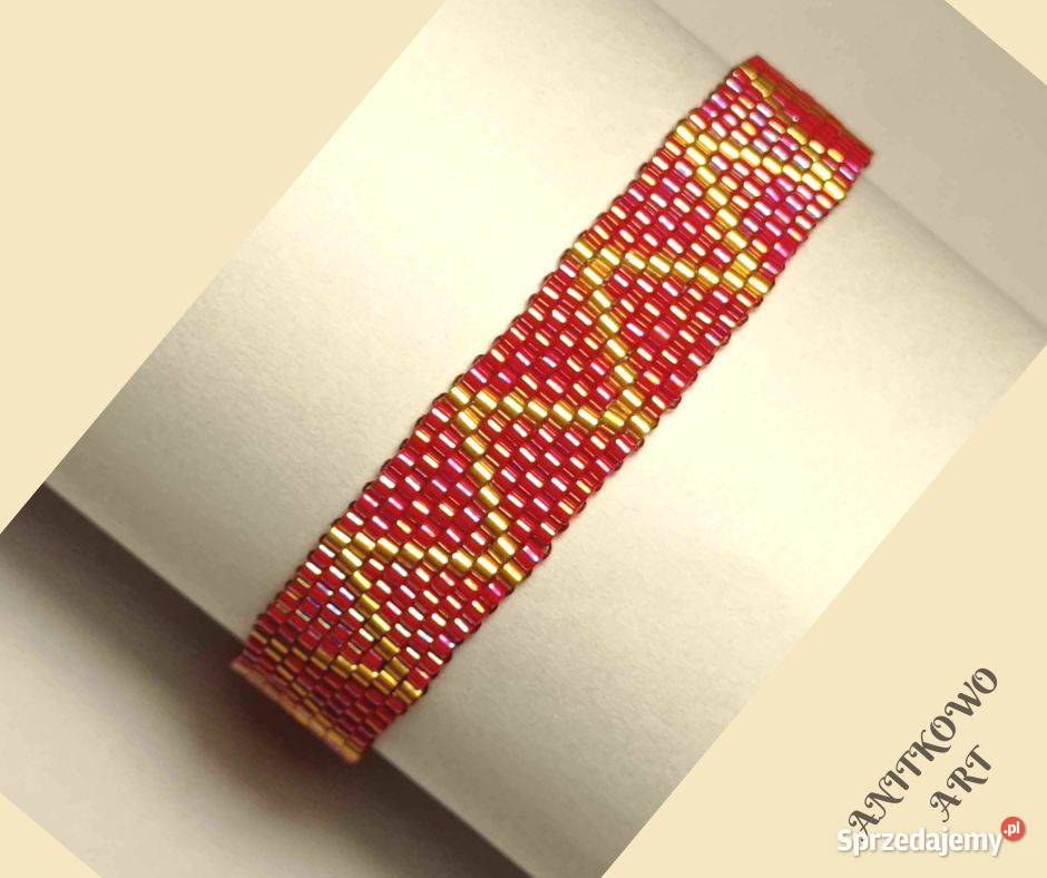 BRANSOLETKA KORALIKOWA CZERWONA W ZYGZAK mazowieckie Warszawa