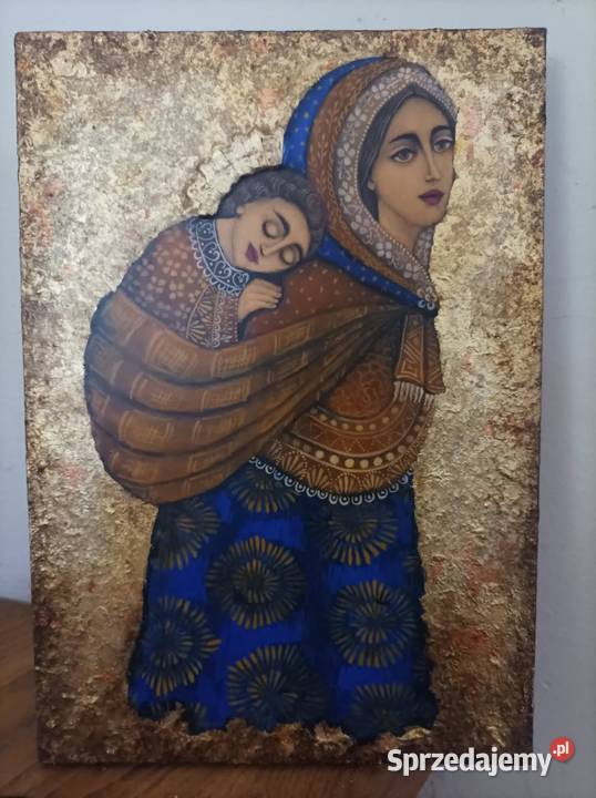 Ikona Matka Boska Niosąca w chuście pisana Kazimierz Dolny