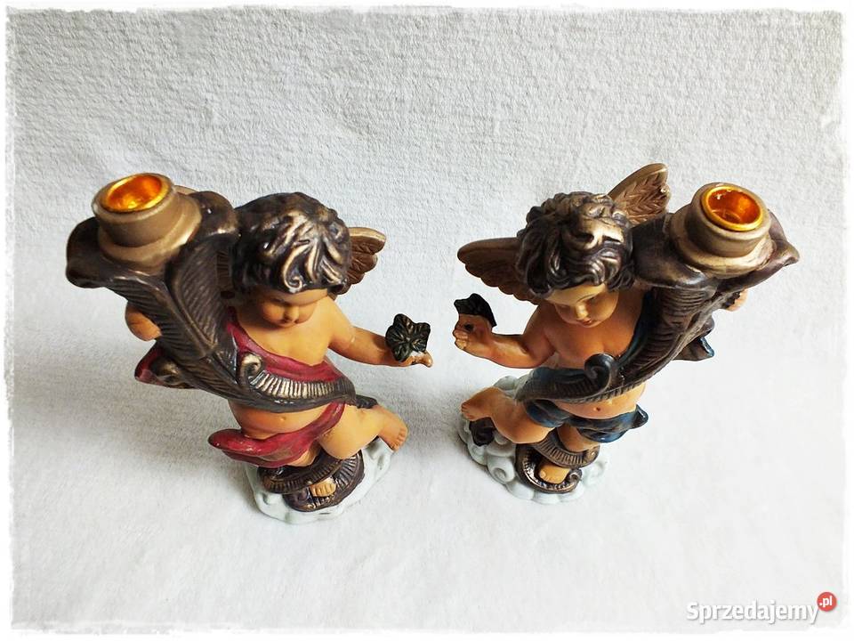 Świcznik 2x aniołki ceramika Retro Oświetlenie Żary
