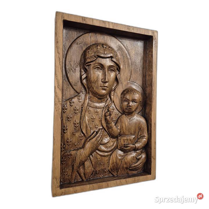 Matka Boska Częstochowska płaskorzeźba w dębie zachodniopomorskie Malechowo