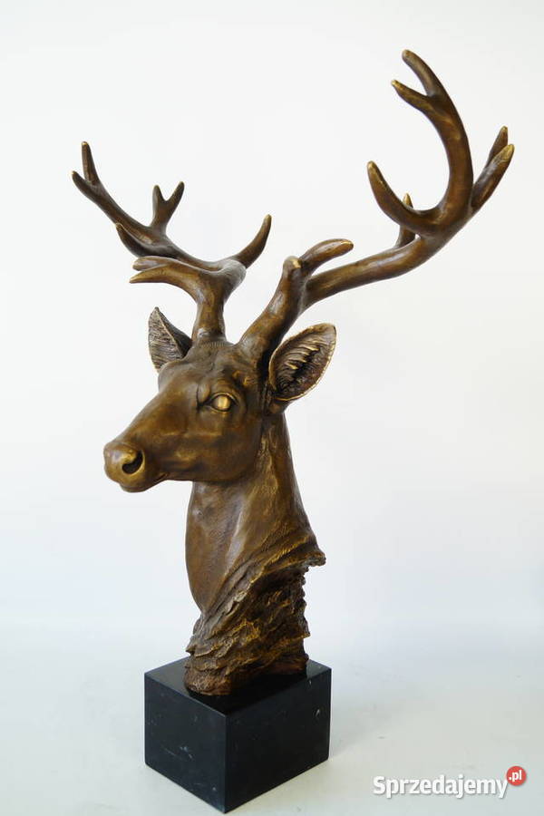 Figura z brązu rzeźba JELEŃ trofeum myślistwo