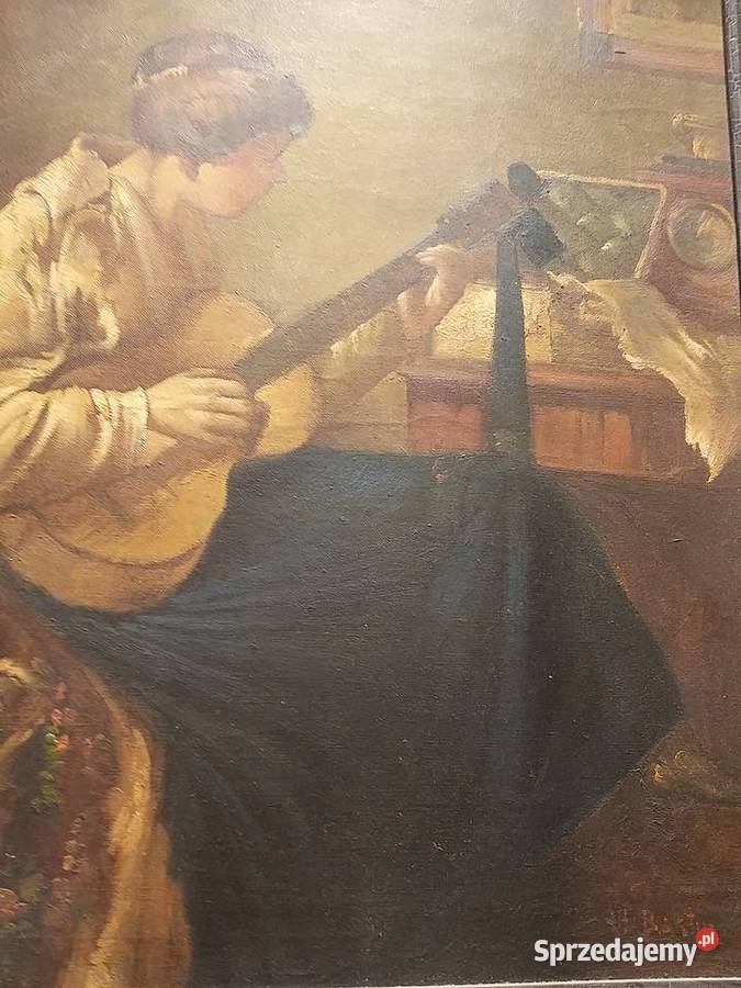 Olej na płótnie Dziewczyna z gitarą Alfred mazowieckie Bronisze