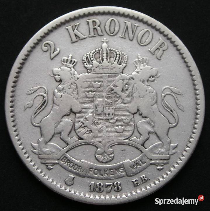 SZWECJA 2 KORONY 1878 KRÓL OSCAR II SREBRO