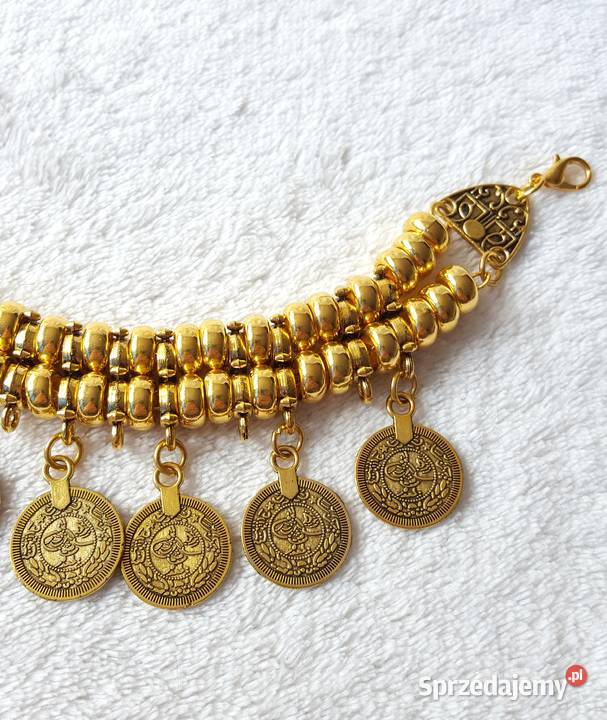 Duża bransoletka boho kolor złoty monetki Szczecin