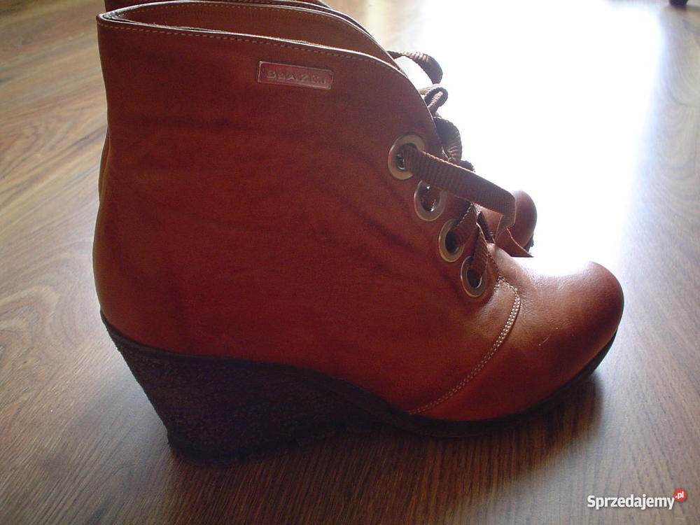 Botki skórzane na koturnie Błażej skóra Damskie Czarne