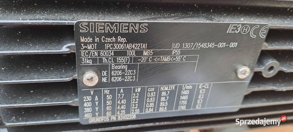 Poma Grundfos NB65160177 XFABQQV silnik 22kw małopolskie Myślenice sprzedam