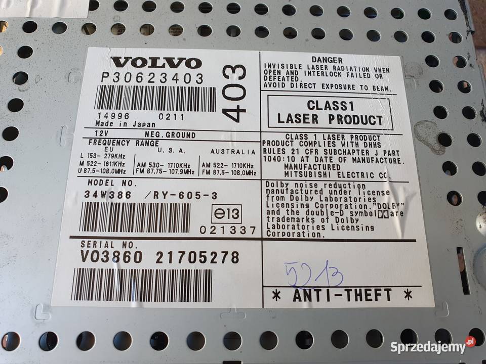 Volvo HU655 HU655 radio radioodtwarzacz kod sprzedam