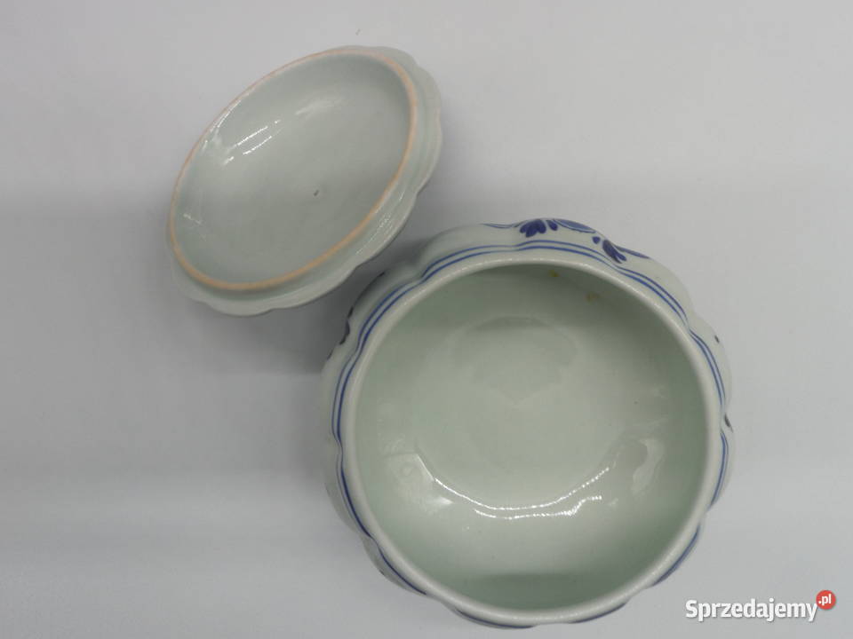 Antyczne ręcznie malowane puzdro na drobiazgi Porcelana i szkło Raszków