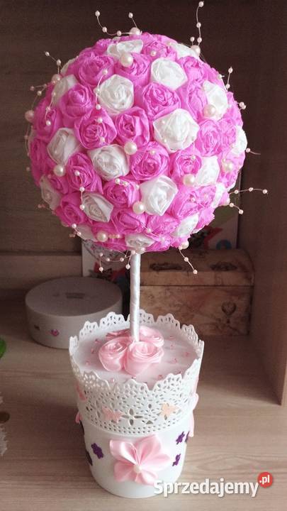 Różowe drzewko w doniczce stroik ozdoba handmade Grodków