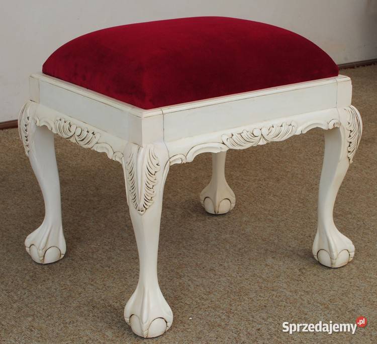 Nowy stylowy Taboret rzeźbiony Pufa Chippendale 48cm Września