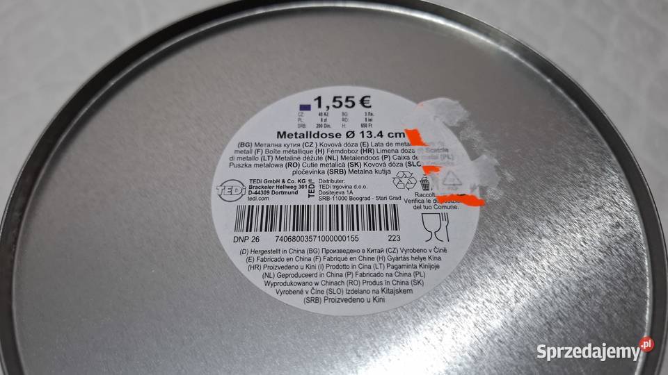 Metalowy okrągły pojemnik z pokrywką 14x58 Czeladź