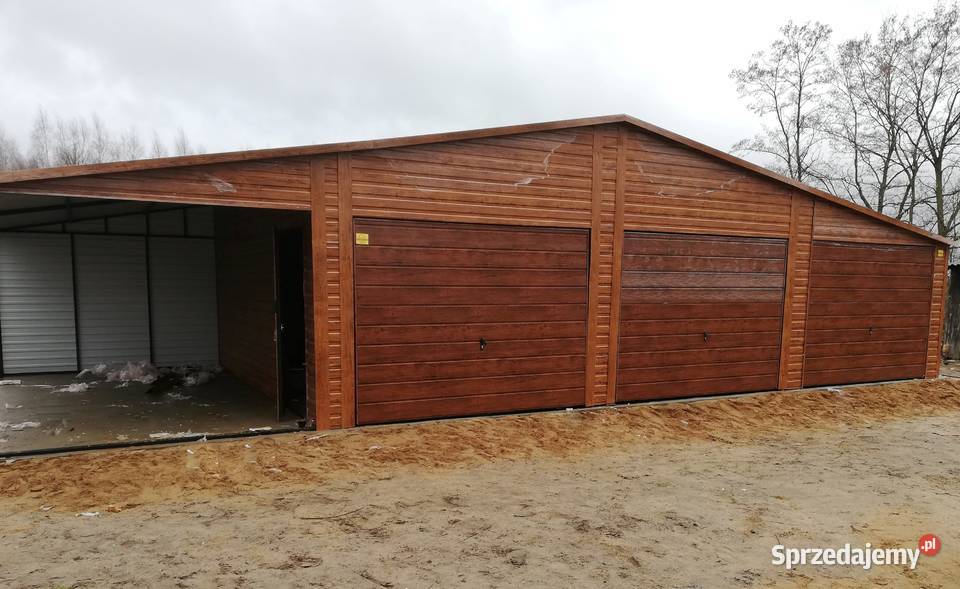 Ładny Drewnopodobny Garaż Blaszany z zadaszeniem samodzielny wielkopolskie Szamotuły sprzedam