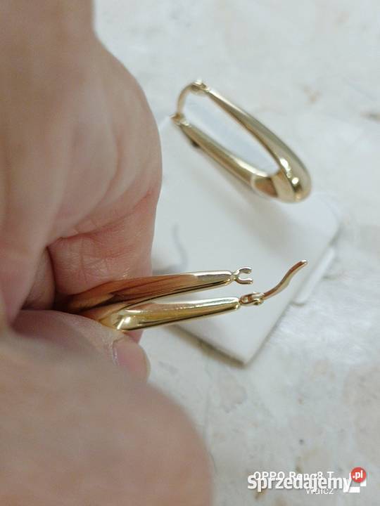 Złote Nowe kolczyki długie krople błyszczące Wałcz