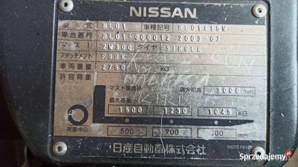 wózek widłowy gaz 15 tony nissan 2003 stan igła