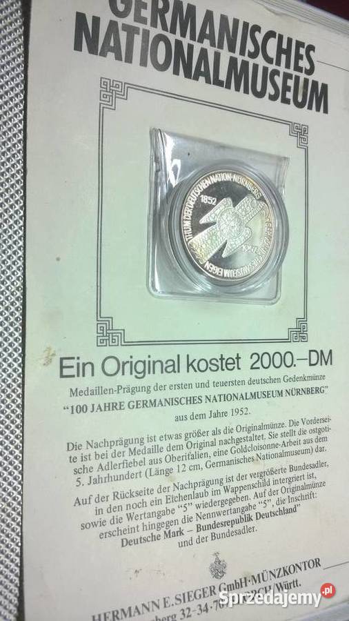 Niemcy Srebrny medal 1952 r 5 Mark Nurnberg Warszawa sprzedam