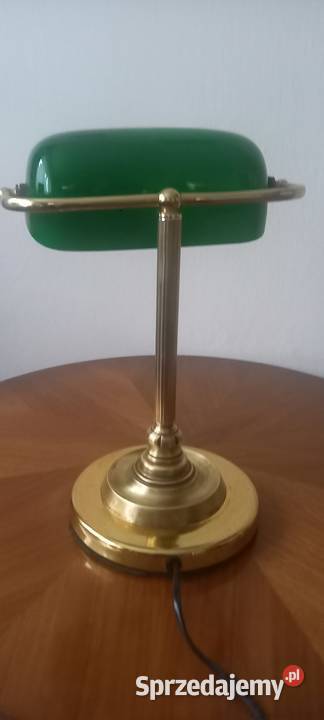 Mosężna lampka gabinetowa bankierka z kloszem Skierniewice