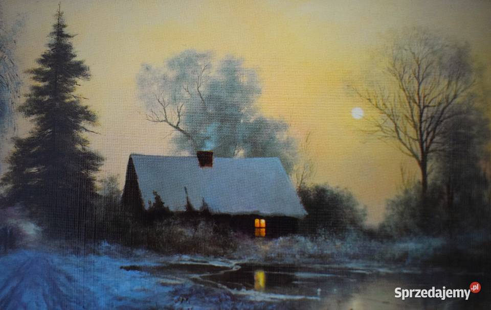 Zima mała reprodukcja w drewnianej ramie Chełmno