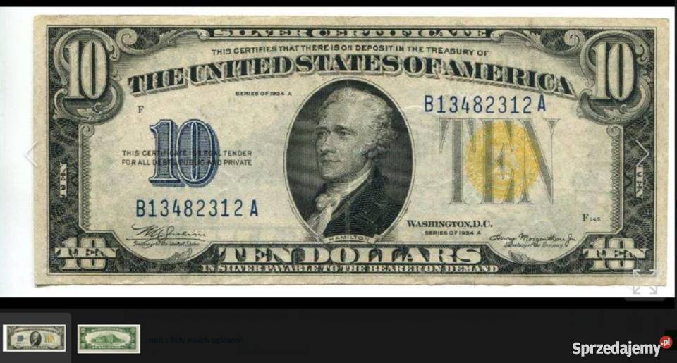 banknot 10 dolarów żółta pieczęć Warszawa