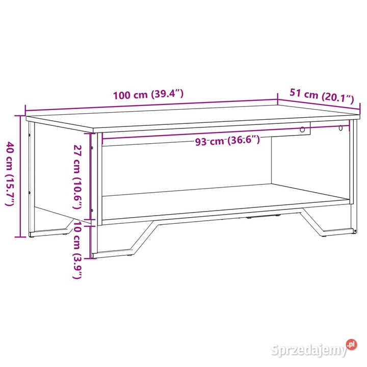 Stolik kawowy czarny 100x51x40 materiał Warszawa