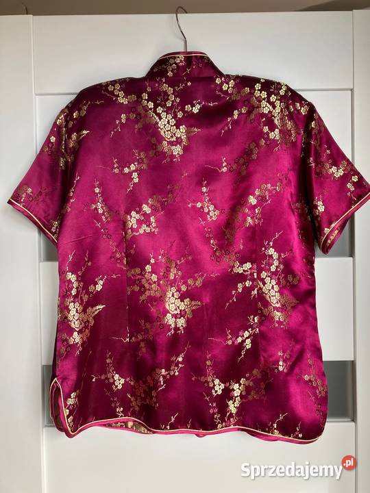 Piękne kimono bluzka kwiaty złote japonia bordo Nisko