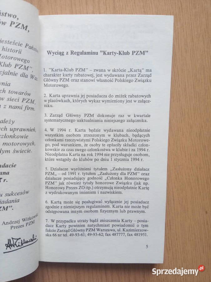 Informator posiadaczy karty PZM 1995 sprzedam