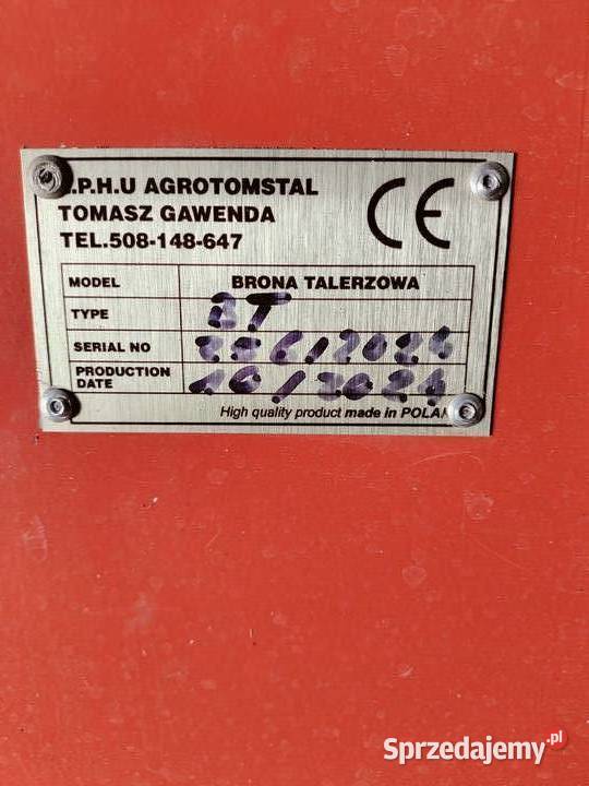 Brona Talerzowa Agregat AGROTOMSTAL 1wł 2025 wał Nasielsk