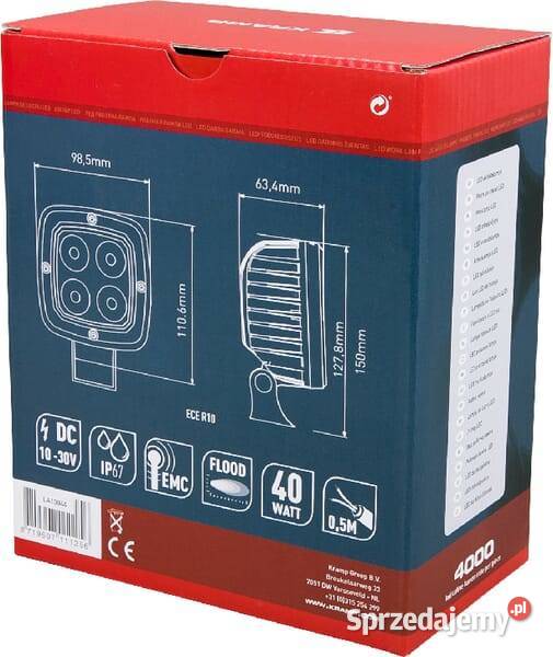 Lampa robocza LED kwadratowa 40W 4000 lm 1030V Kamionna