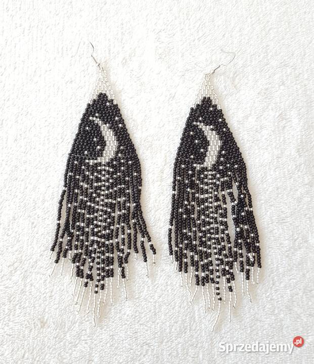 2 Długie kolczyki koralikowe czarne noc księżyc sprzedam