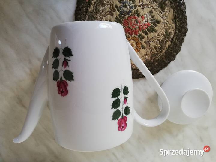 Porcelanowy dzbanek z różą do herbaty z sitkiem małopolskie Gorlice