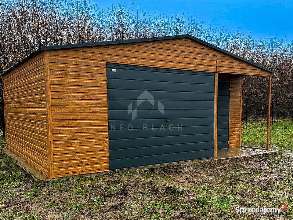 Garaż Blaszany 8x5m Wnęka 1x2 Brama Jasny Orzech Turek