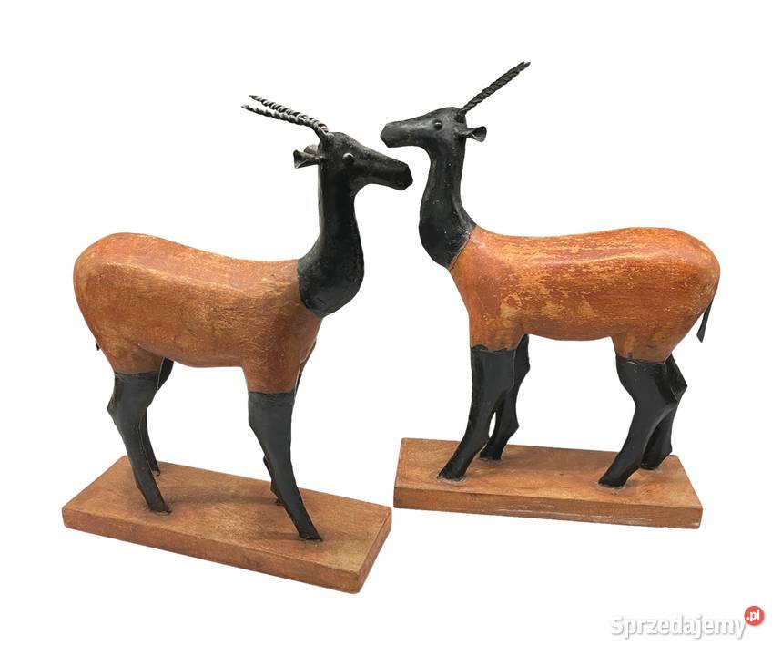 Stylowe rzeźby gazeli metal drewno Komplet