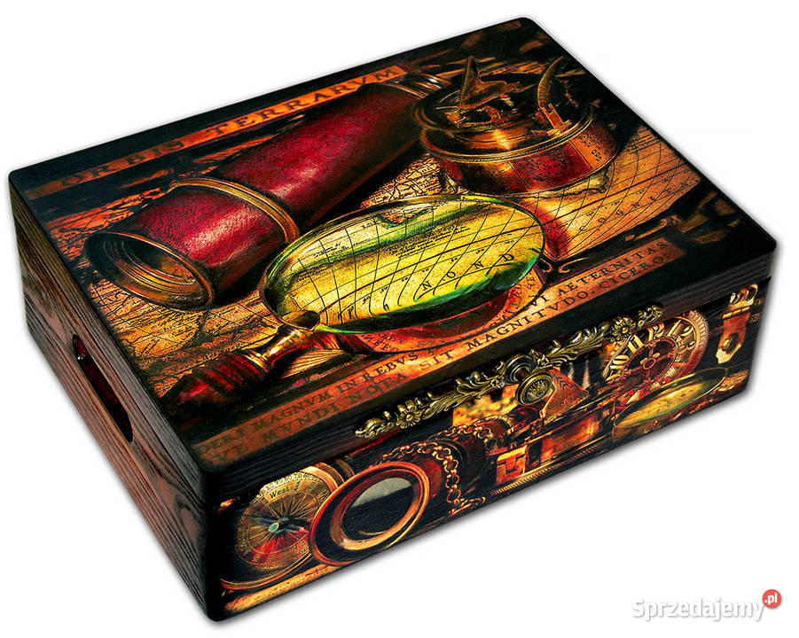 DUŻA SKRZYNIA PODRÓŻNIKA drewniany kufer 40x30 Dekoracje i ozdoby