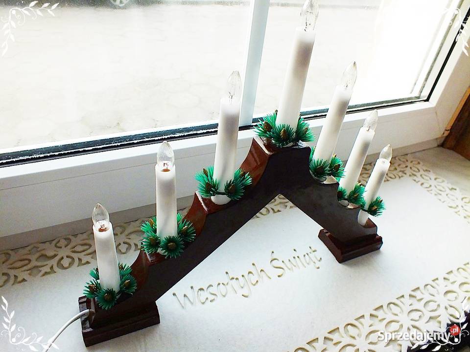 Świecznik drewniany świąteczny na okno