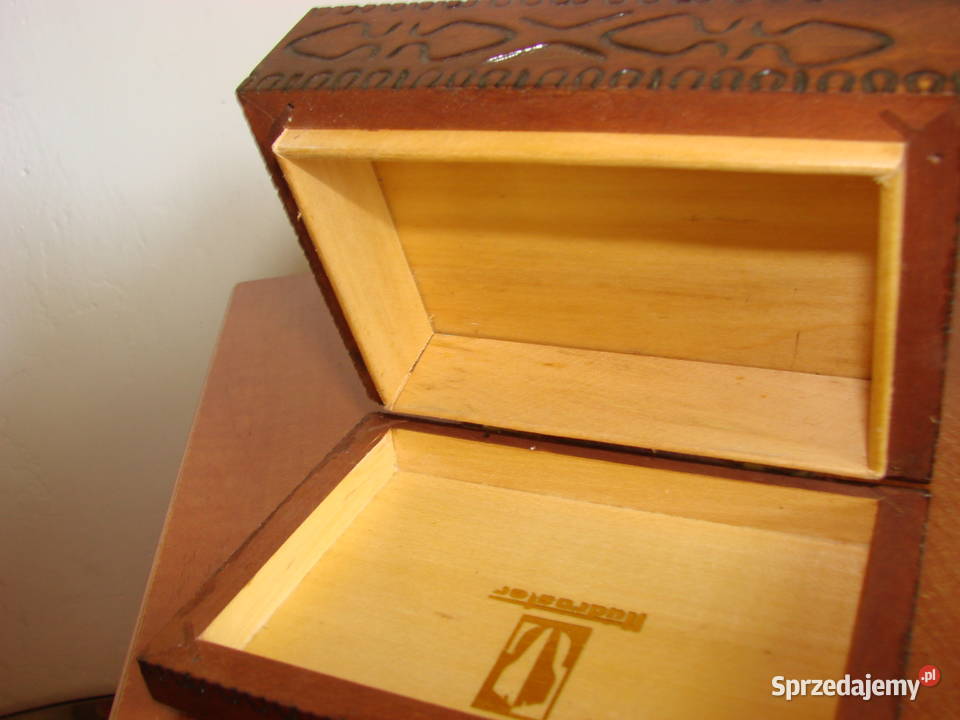 pudełko na karty drewniane PRL