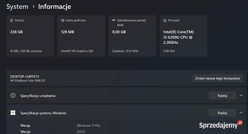 Sprzedam laptop HP EliteBook Folio 1040 G3 Radom