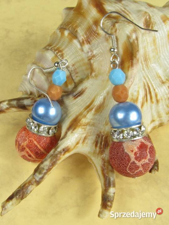 Naszyjnik kolczyki zestaw niebieski czerwony Katowice