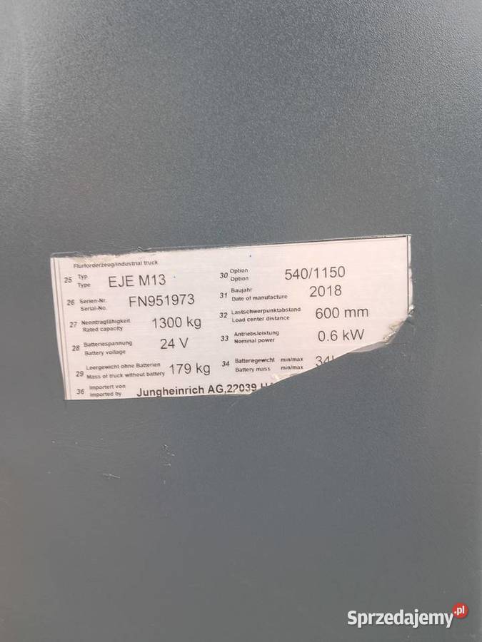 Wózek paleciak elektryczny Jungheinrich EJE M13 Bytom