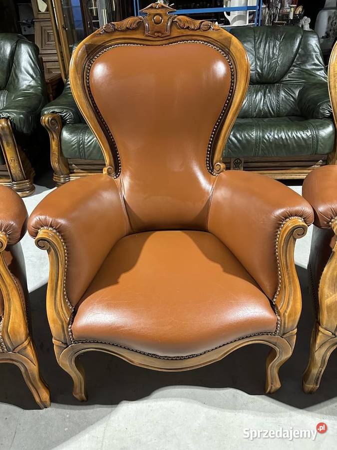 Piękny stylowy ludwikowski fotel ze skóry wielkopolskie Sławoszewek