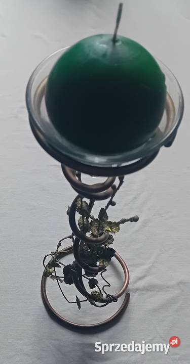 Metalowy świecznik vintage ze szklanym Antyki Koźminek sprzedam