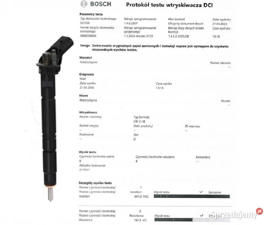 Wtryskiwacz BOSCH 0445115069 do MERCEDES Bladowo