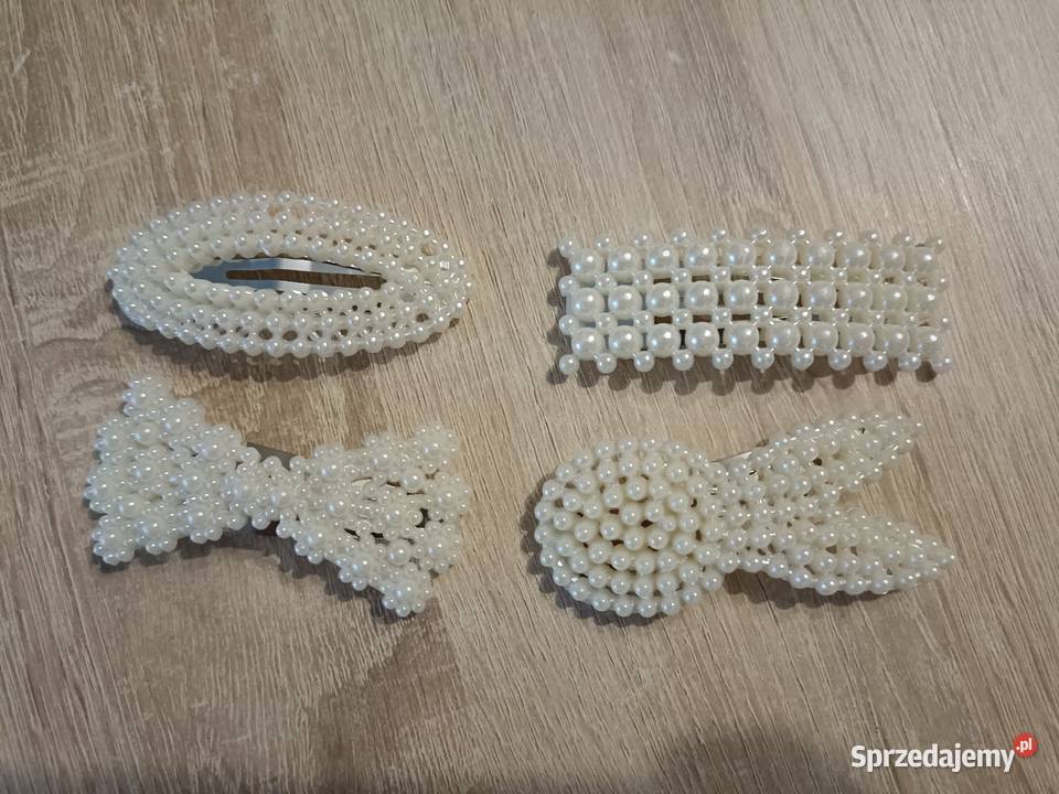 Zestaw 4 stylowych spinek do włosów perełki ecru Kwidzyn sprzedam